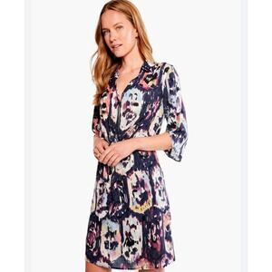 Nic and Zoe Women's medium Tie Front Medallion Mix Shirt Dress
